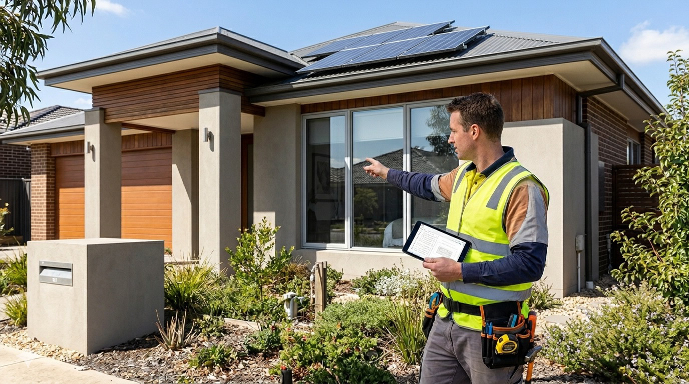 Minimal white background with two red accent dots